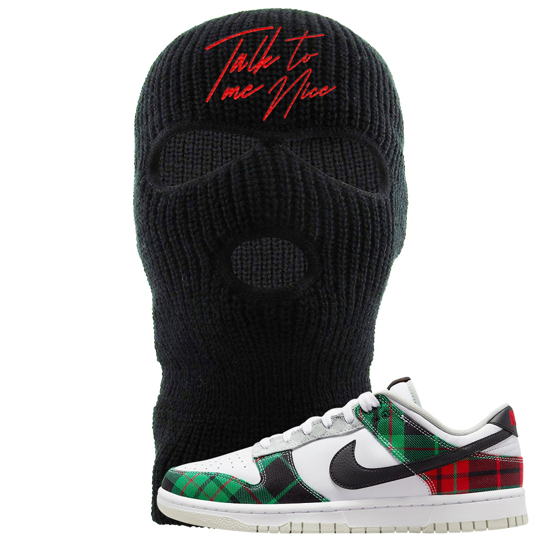 Red Green Plaid Low Dunks Ski Mask | Talk To Me Nice, Black