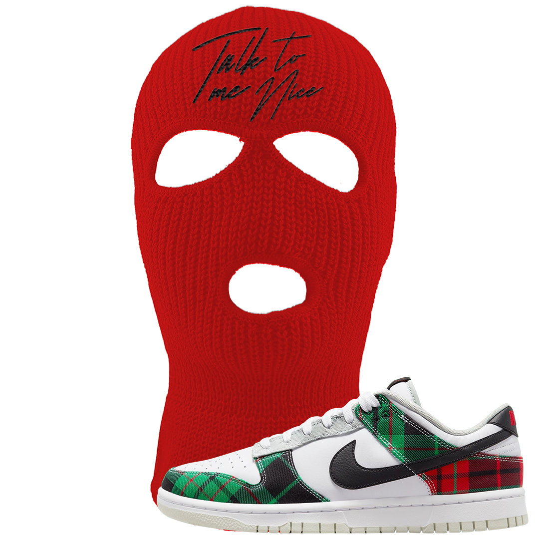 Red Green Plaid Low Dunks Ski Mask | Talk To Me Nice, Red