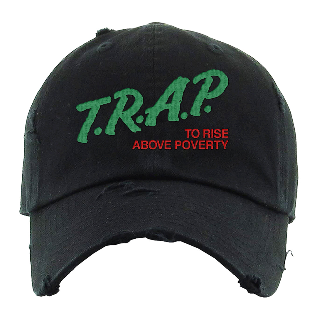 Red Green Plaid Low Dunks Distressed Dad Hat | Trap To Rise Above Poverty, Black