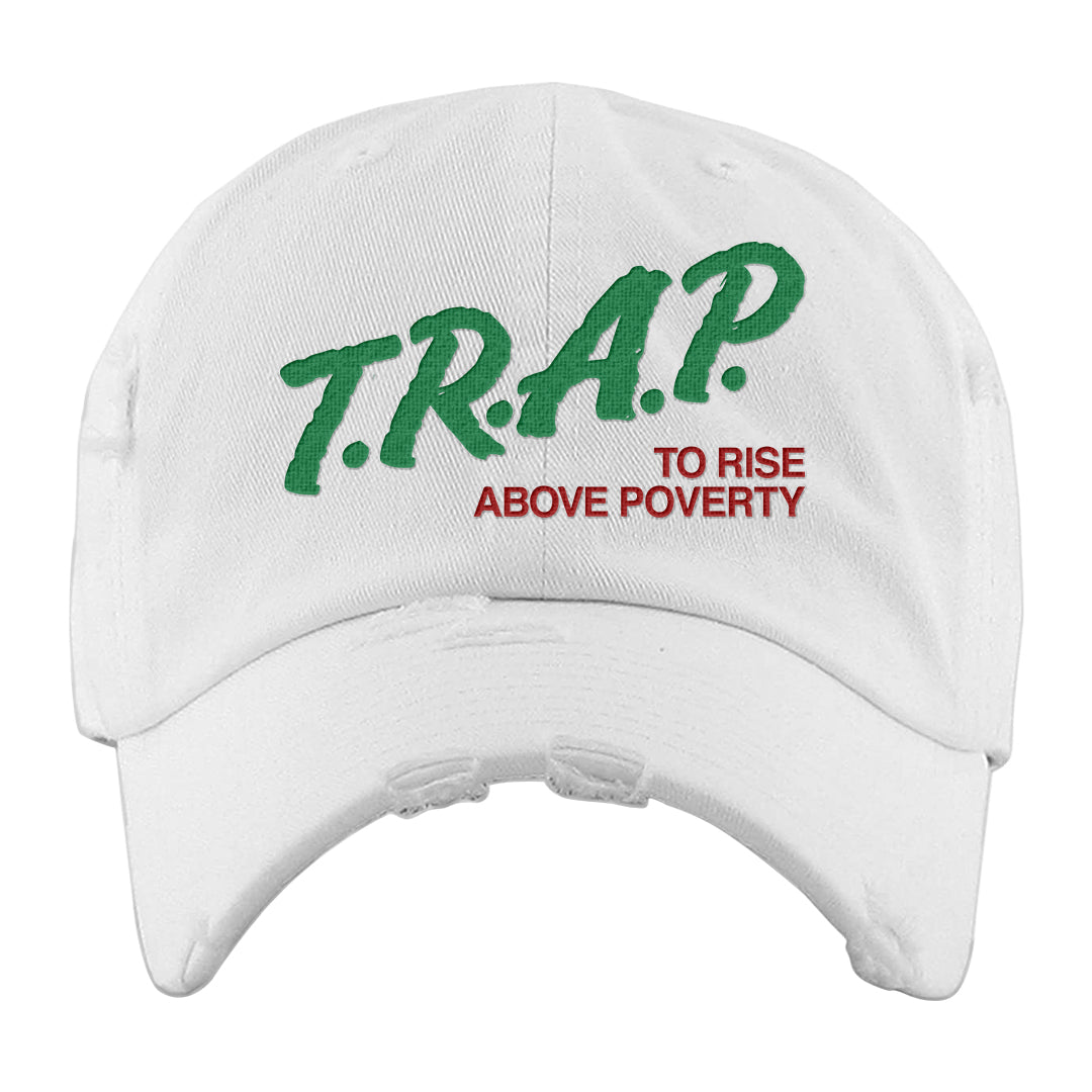 Red Green Plaid Low Dunks Distressed Dad Hat | Trap To Rise Above Poverty, White