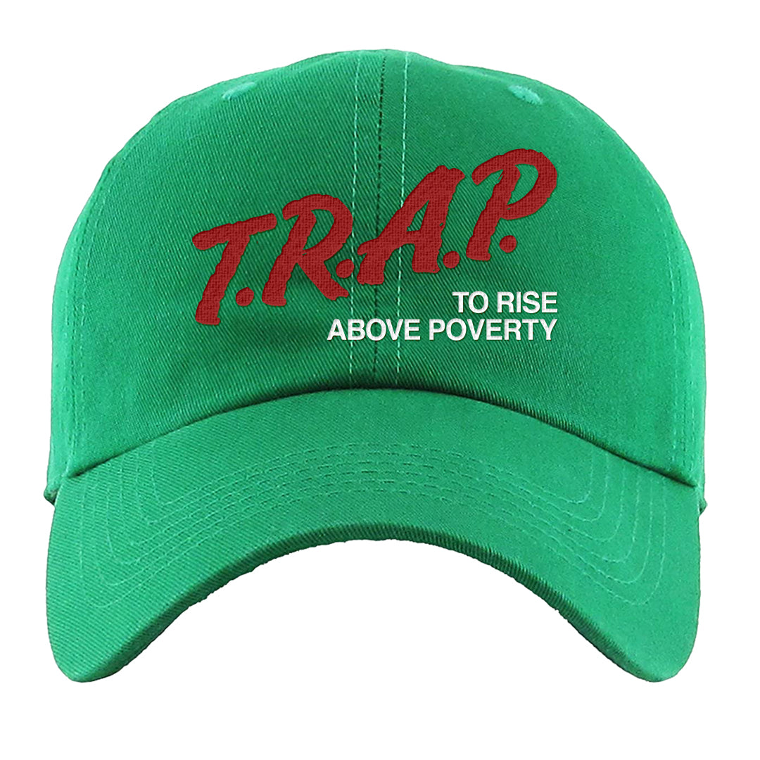 Red Green Plaid Low Dunks Dad Hat | Trap To Rise Above Poverty, Kelly Green