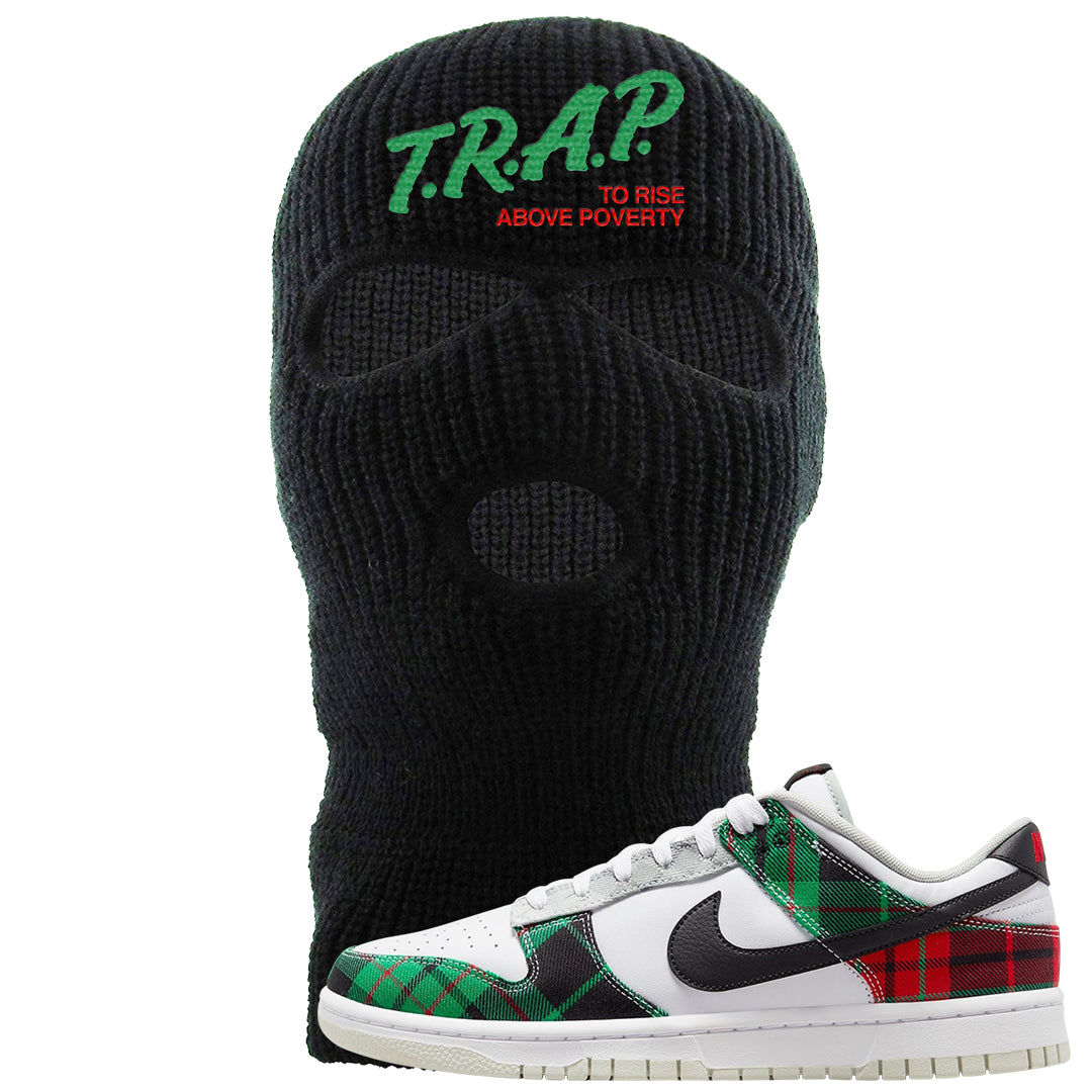 Red Green Plaid Low Dunks Ski Mask | Trap To Rise Above Poverty, Black
