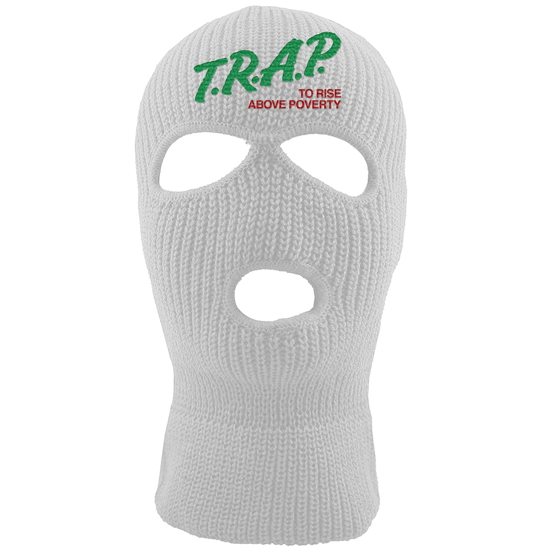 Red Green Plaid Low Dunks Ski Mask | Trap To Rise Above Poverty, White