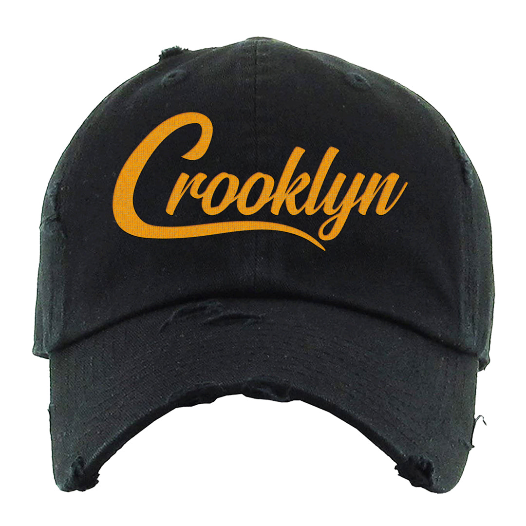 University Gold Black High Dunks Distressed Dad Hat | Crooklyn, Black
