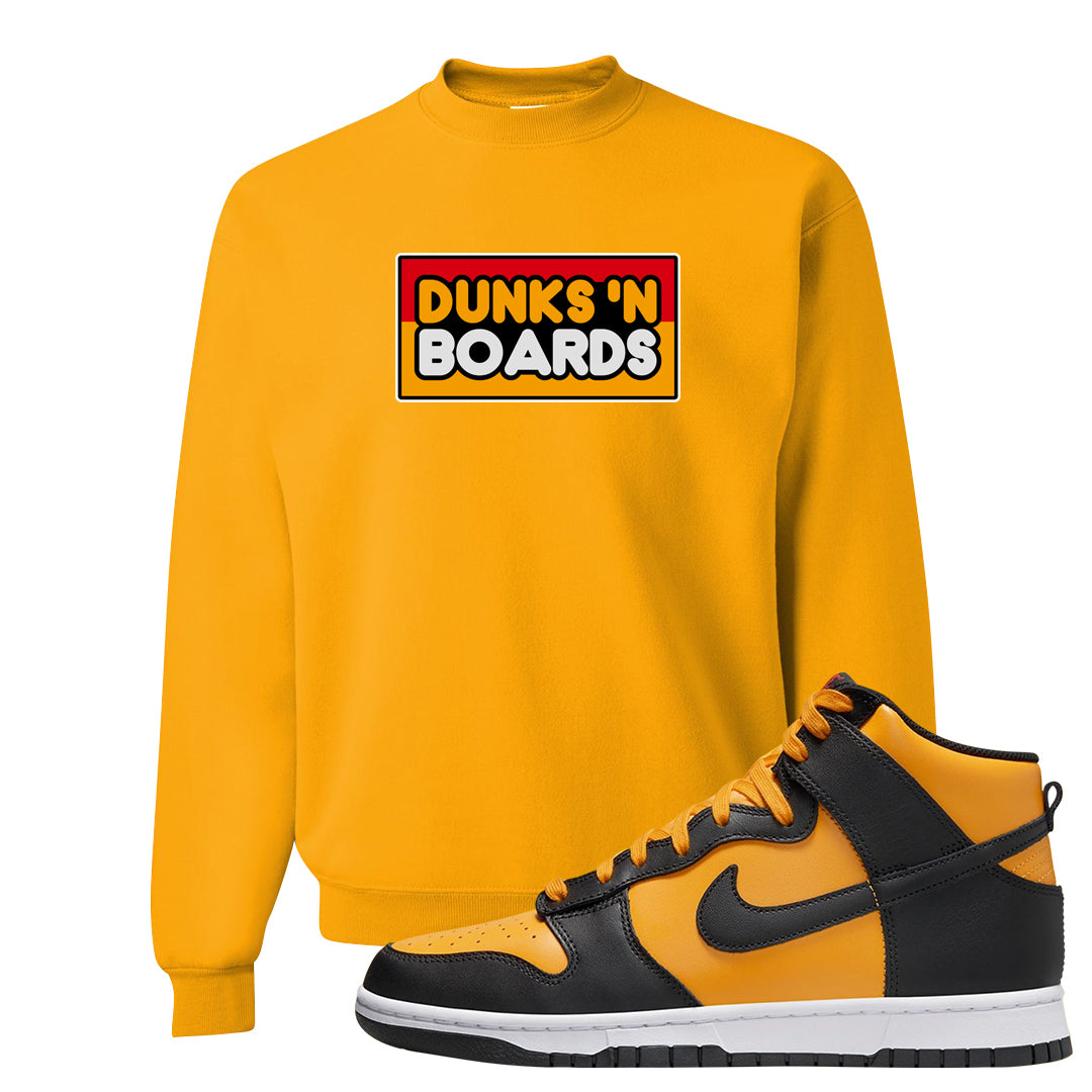 University Gold Black High Dunks Crewneck Sweatshirt | Dunks N Boards, Gold