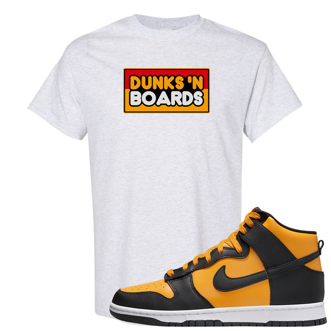 University Gold Black High Dunks T Shirt | Dunks N Boards, Ash
