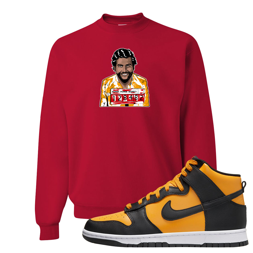 University Gold Black High Dunks Crewneck Sweatshirt | Escobar Illustration, Red