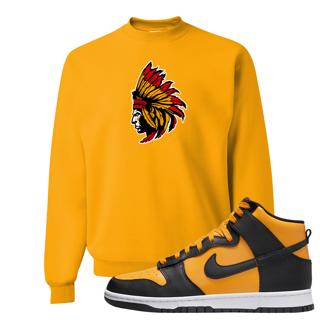 University Gold Black High Dunks Crewneck Sweatshirt | Indian Chief, Gold