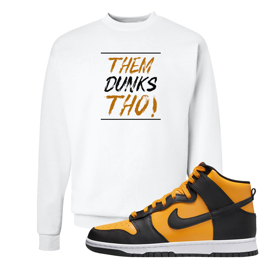 University Gold Black High Dunks Crewneck Sweatshirt | Them Dunks Tho, White