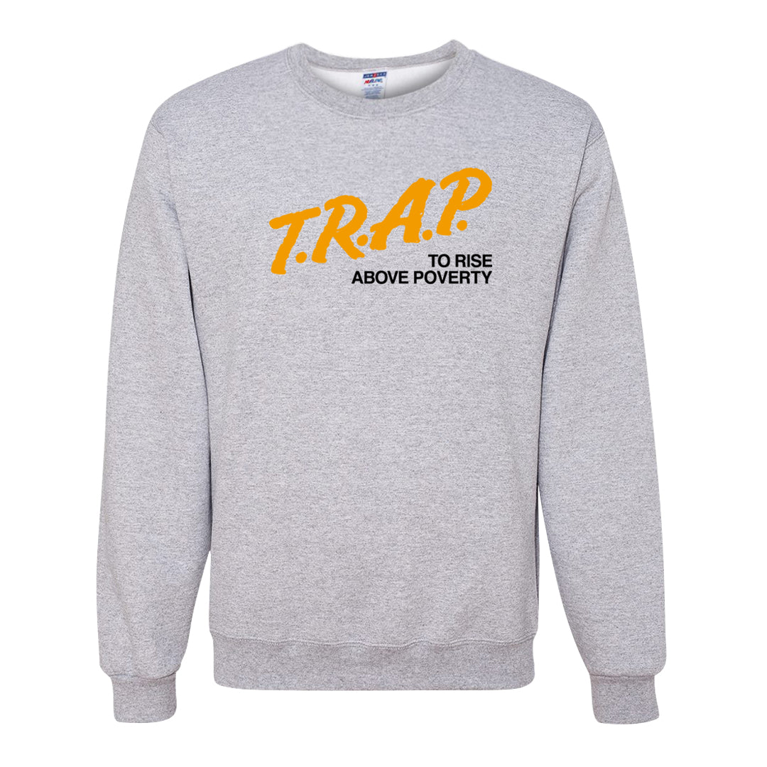University Gold Black High Dunks Crewneck Sweatshirt | Trap To Rise Above Poverty, Ash