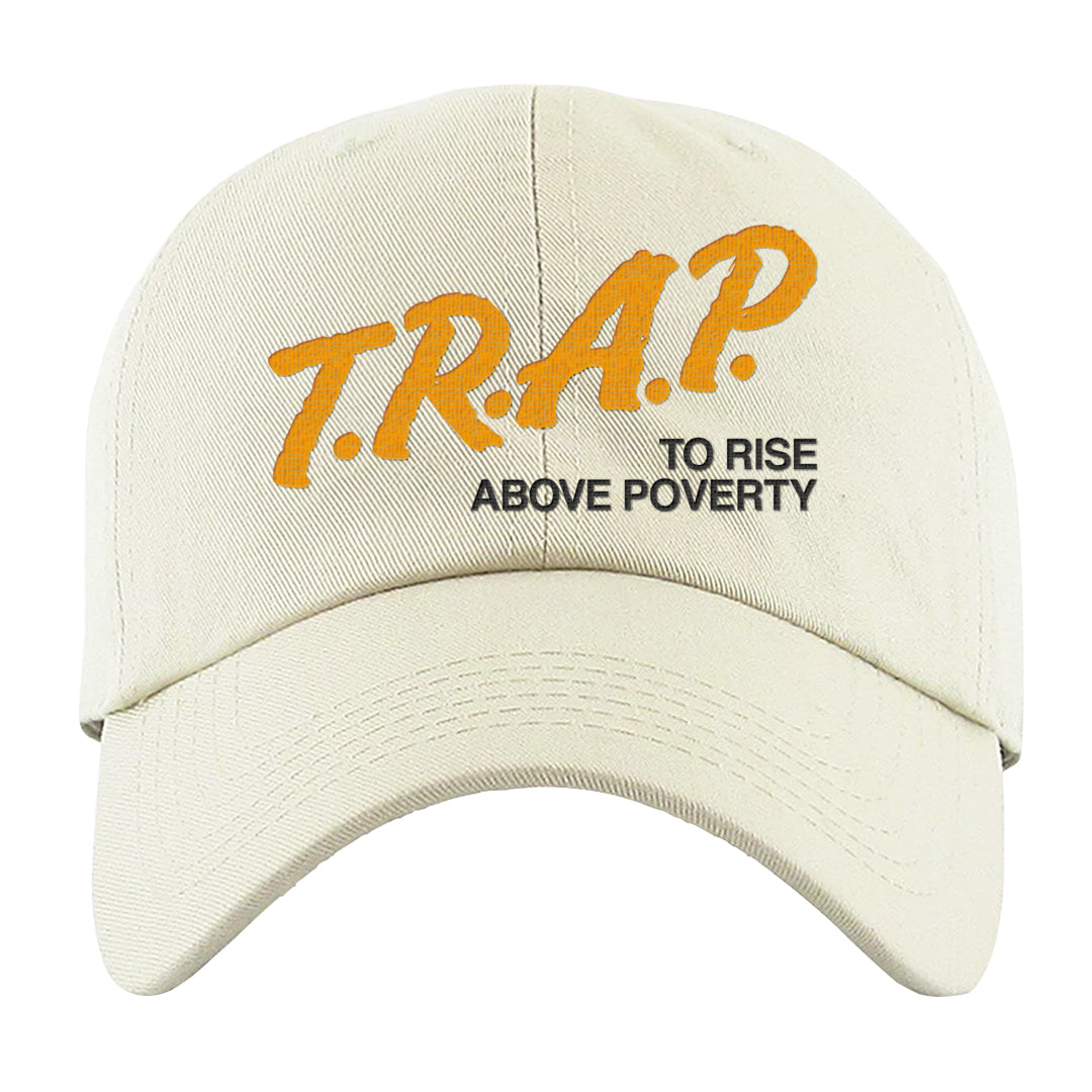 University Gold Black High Dunks Dad Hat | Trap To Rise Above Poverty, White