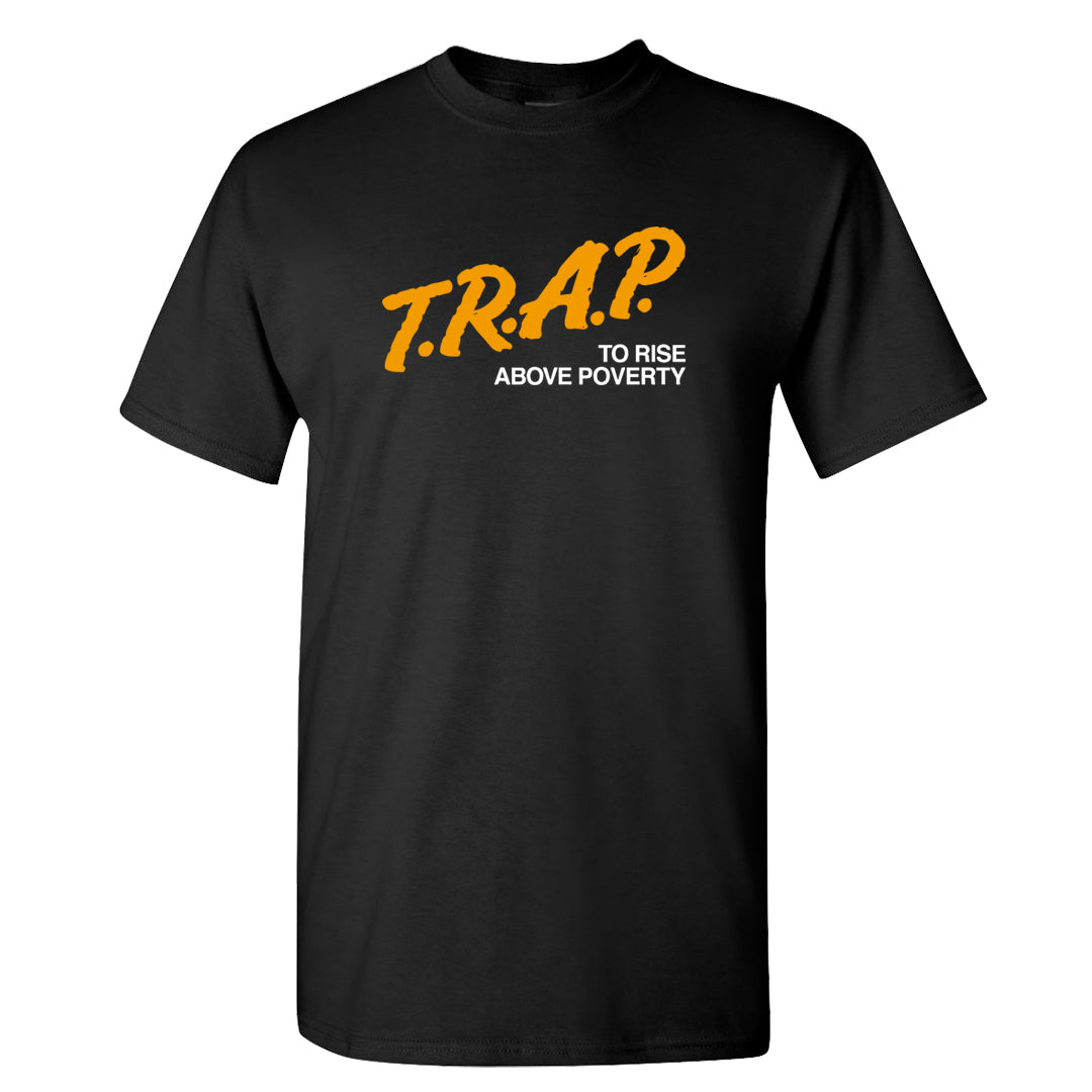University Gold Black High Dunks T Shirt | Trap To Rise Above Poverty, Black
