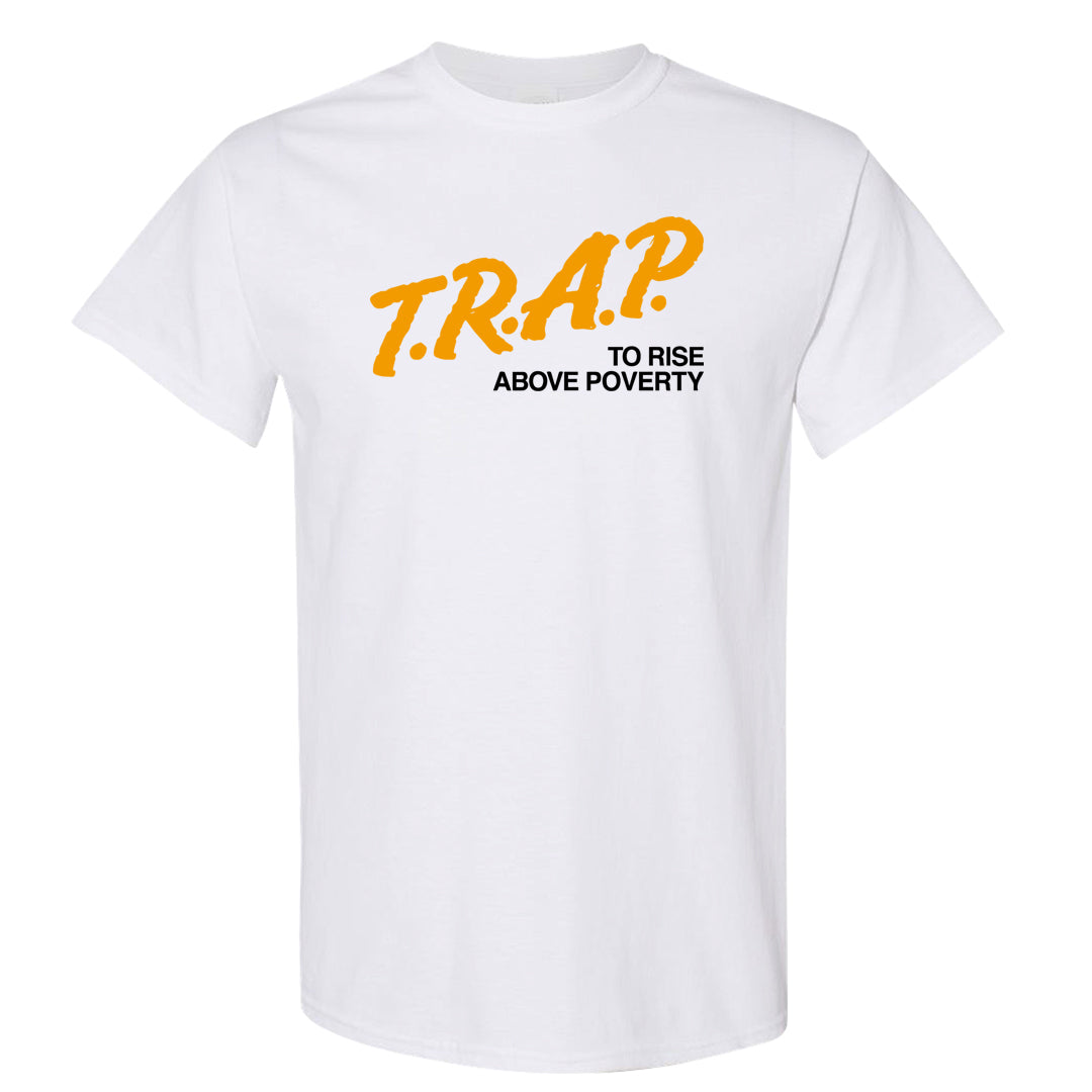 University Gold Black High Dunks T Shirt | Trap To Rise Above Poverty, White