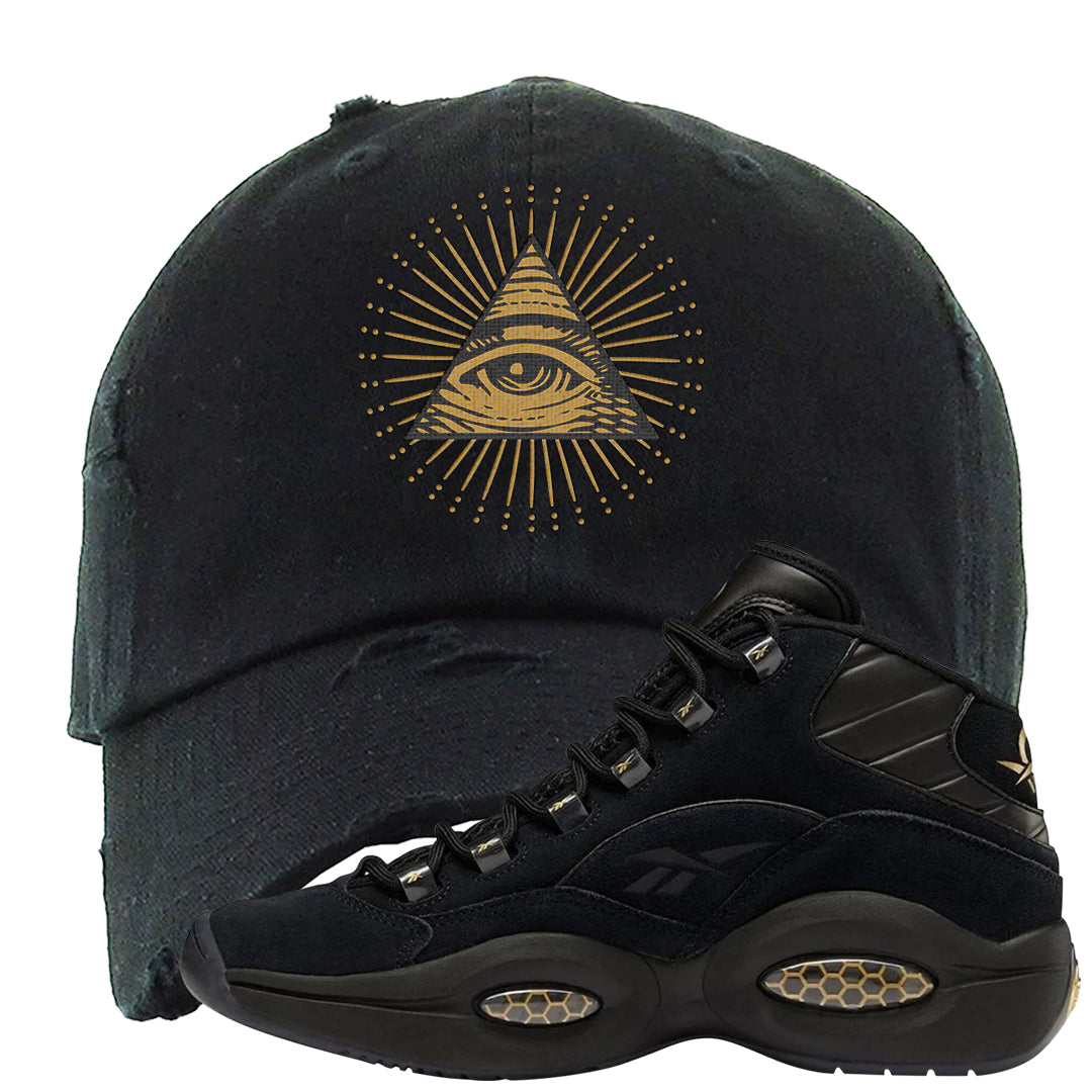 97 Lux Mid Questions Distressed Dad Hat | All Seeing Eye, Black