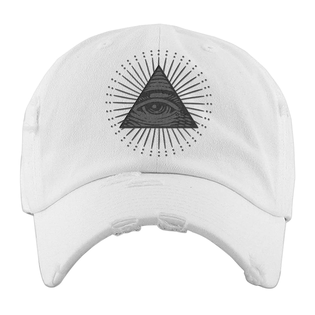 97 Lux Mid Questions Distressed Dad Hat | All Seeing Eye, White