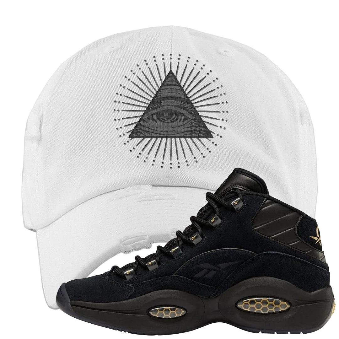 97 Lux Mid Questions Distressed Dad Hat | All Seeing Eye, White