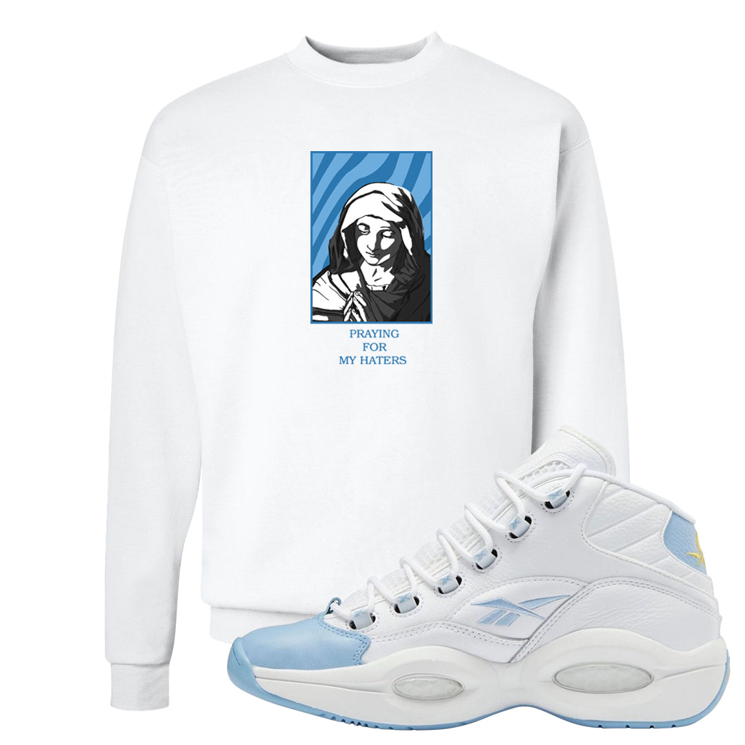 On To The Next Mid Questions Crewneck Sweatshirt | God Told Me, White