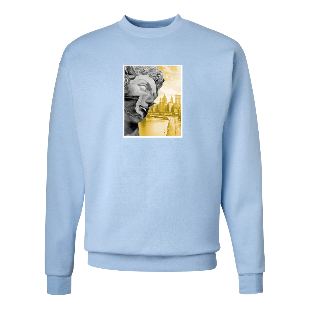 On To The Next Mid Questions Crewneck Sweatshirt | Miguel, Light Blue