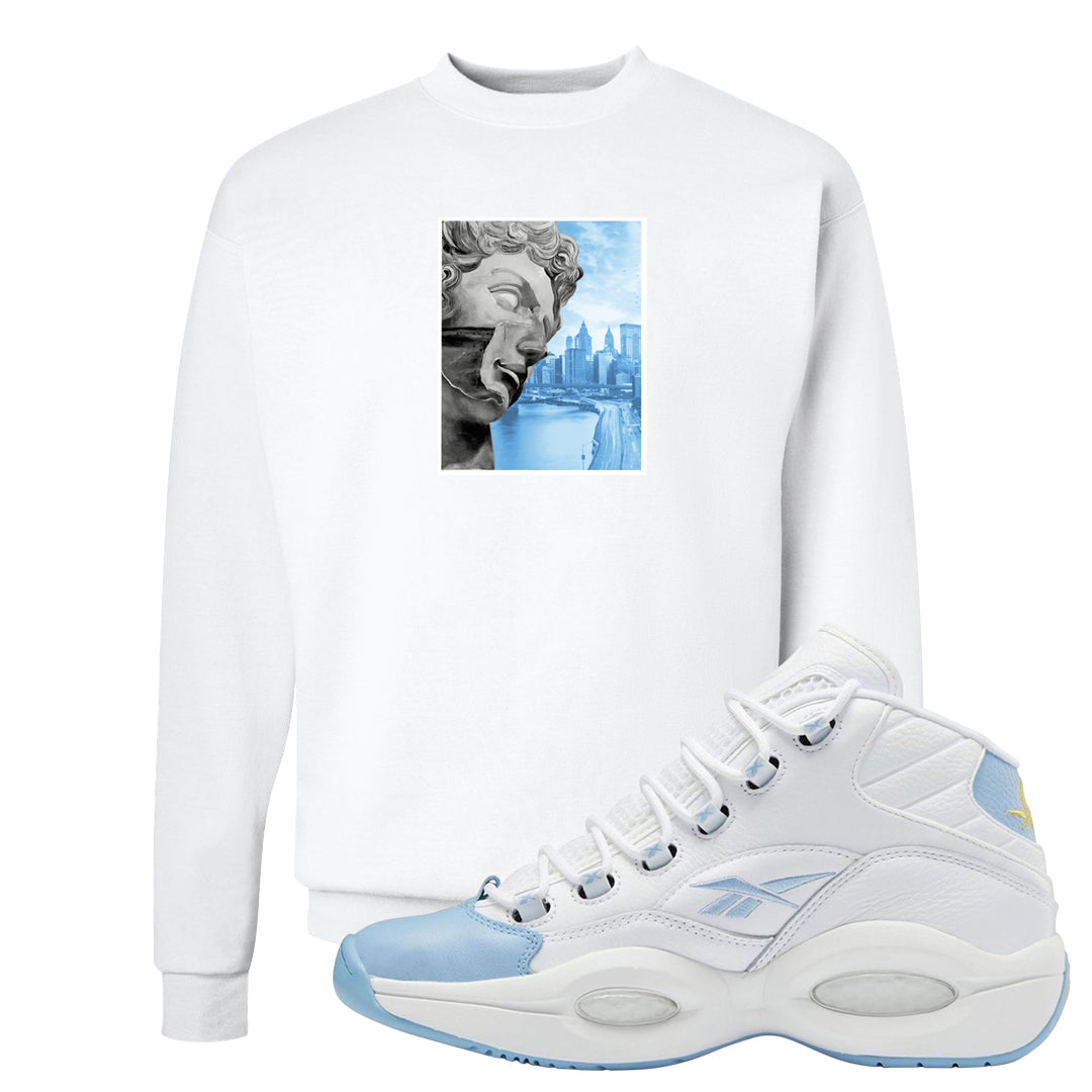 On To The Next Mid Questions Crewneck Sweatshirt | Miguel, White