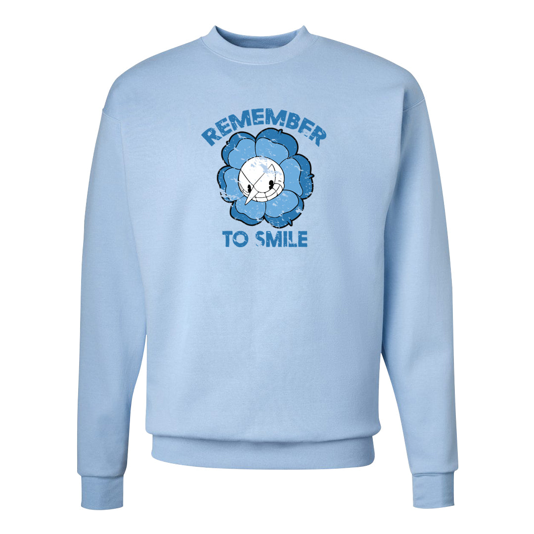On To The Next Mid Questions Crewneck Sweatshirt | Remember To Smile, Light Blue