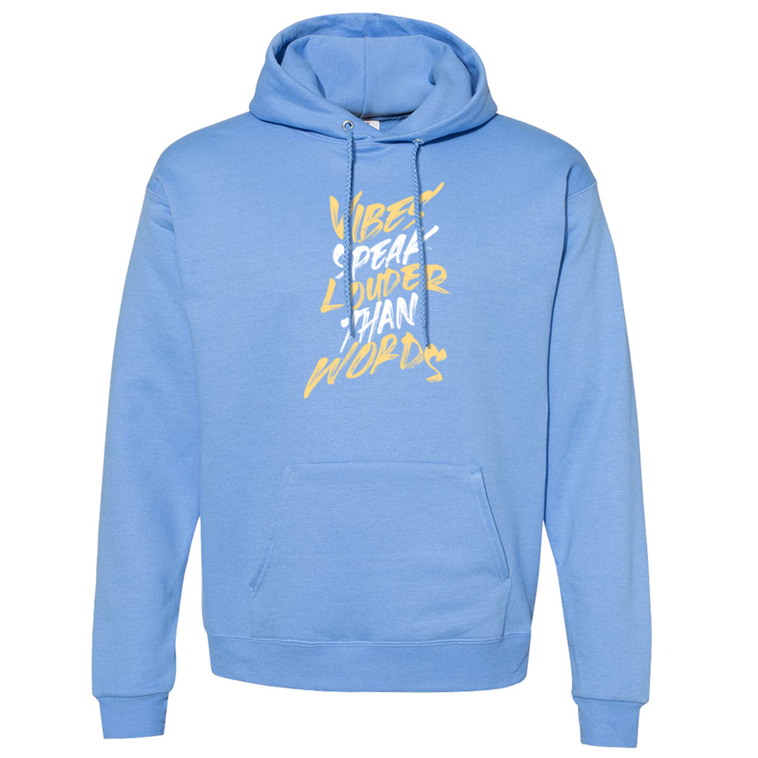 On To The Next Mid Questions Hoodie | Vibes Speak Louder Than Words, Carolina Blue