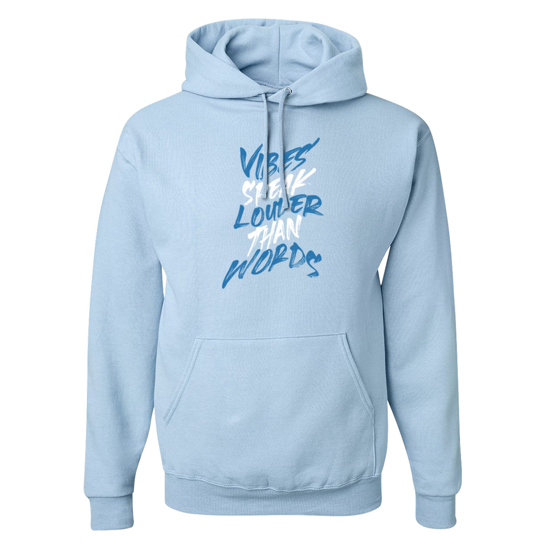 On To The Next Mid Questions Hoodie | Vibes Speak Louder Than Words, Light Blue