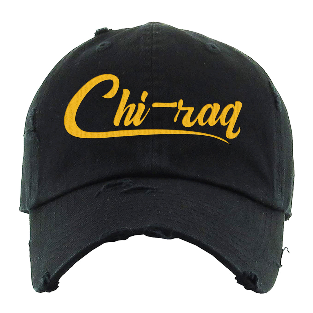 Yellow Toe Mid Questions Distressed Dad Hat | Chiraq, Black