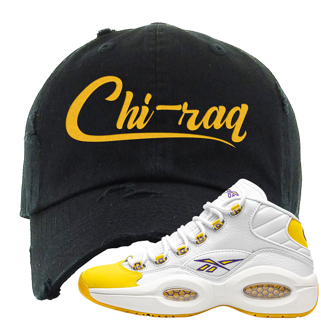 Yellow Toe Mid Questions Distressed Dad Hat | Chiraq, Black