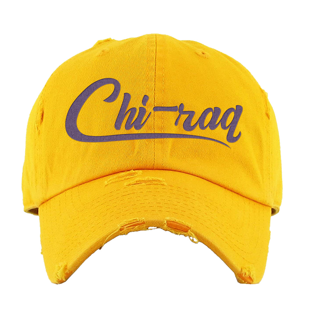 Yellow Toe Mid Questions Distressed Dad Hat | Chiraq, Gold
