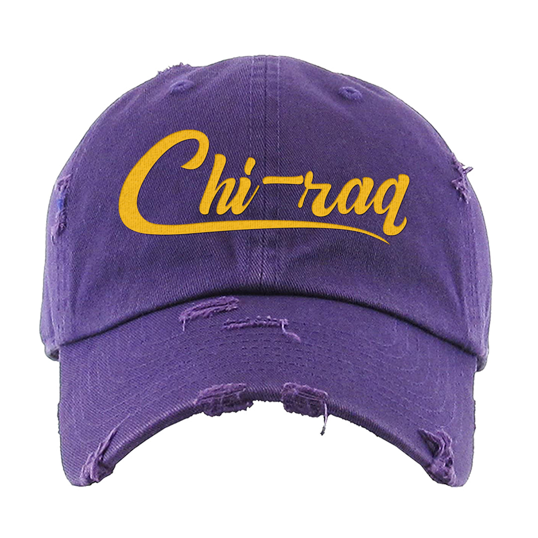 Yellow Toe Mid Questions Distressed Dad Hat | Chiraq, Purple