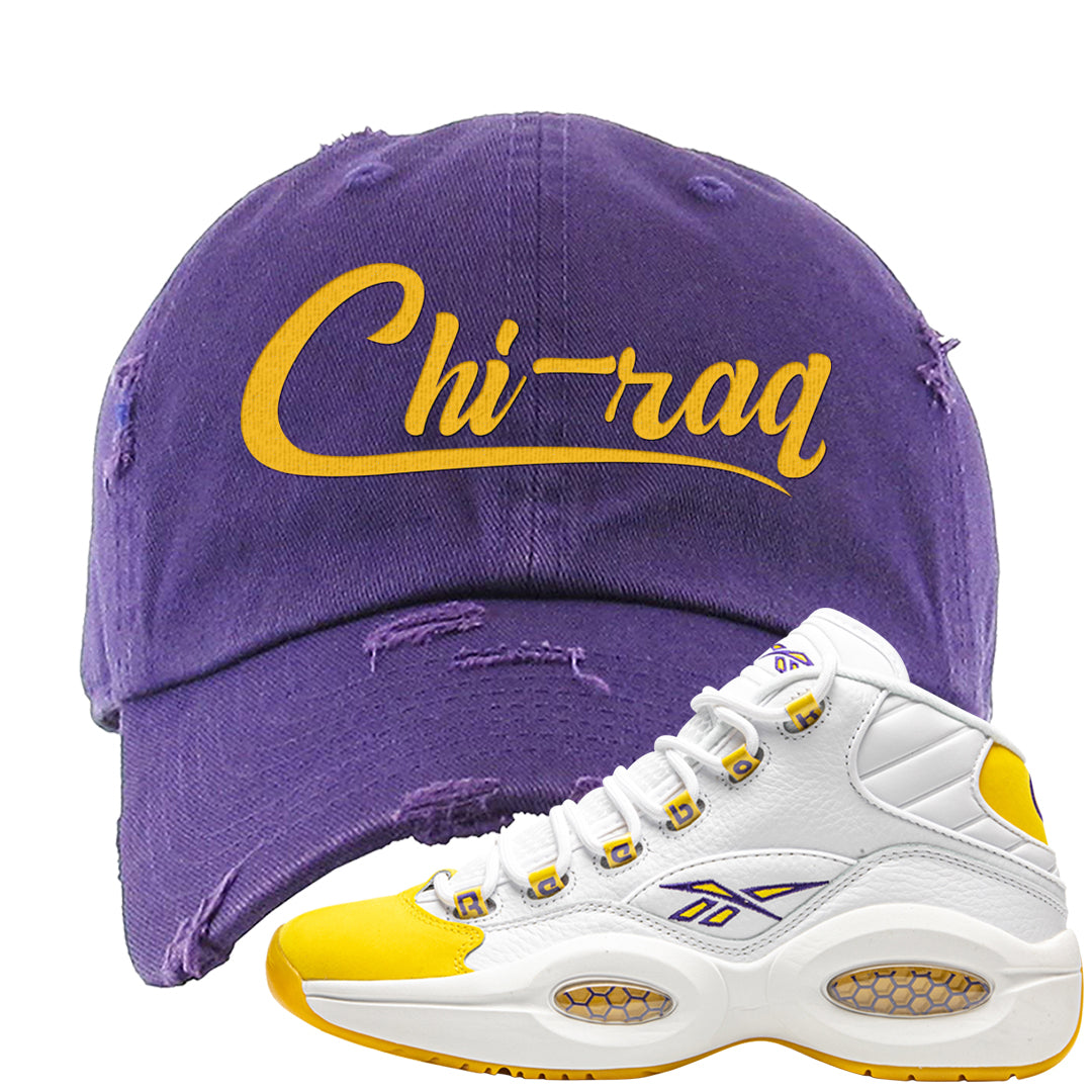 Yellow Toe Mid Questions Distressed Dad Hat | Chiraq, Purple