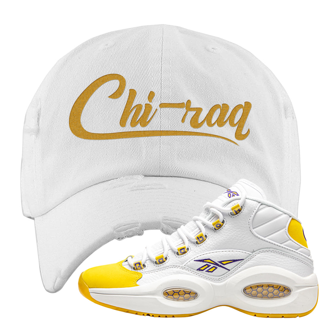 Yellow Toe Mid Questions Distressed Dad Hat | Chiraq, White