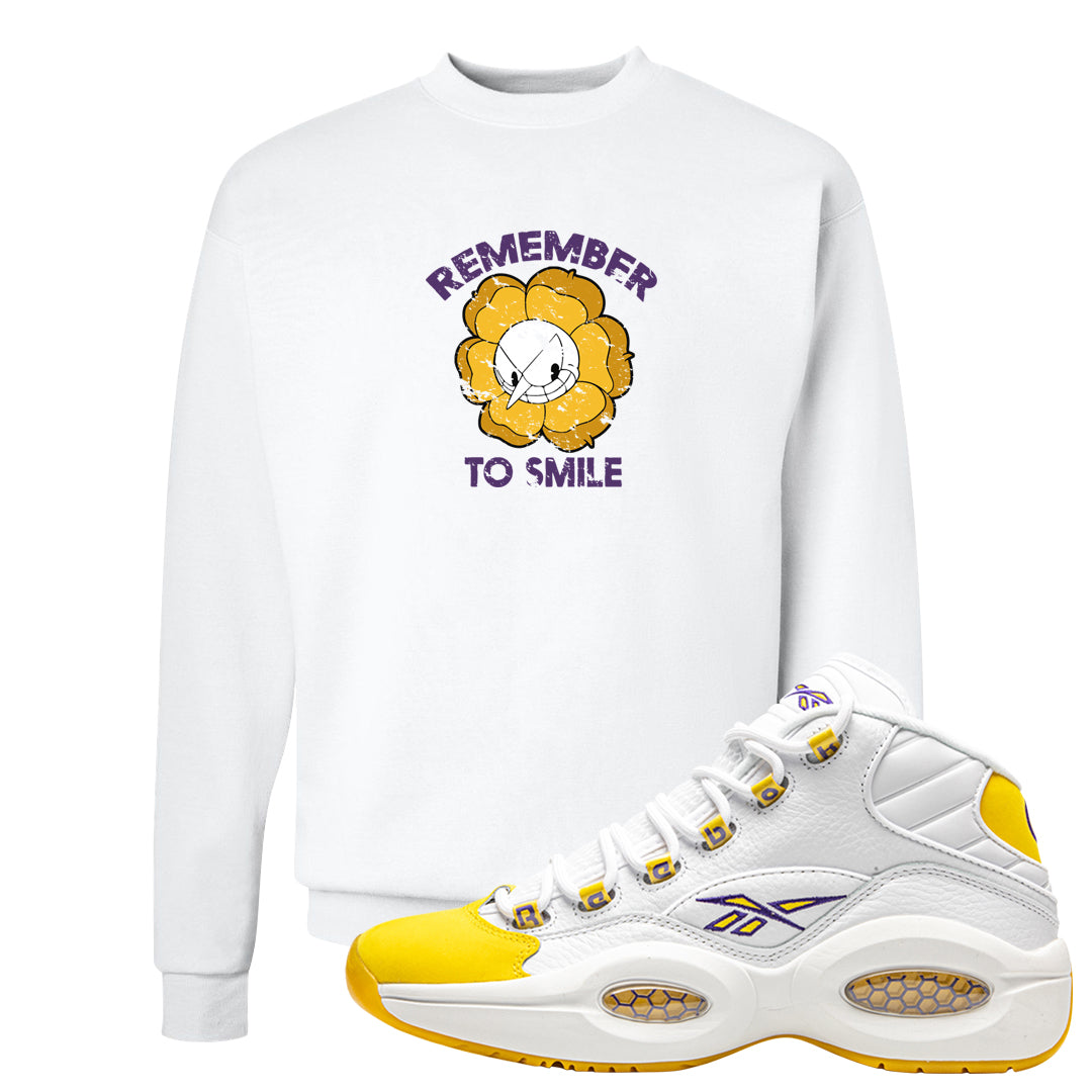 Yellow Toe Mid Questions Crewneck Sweatshirt | Remember To Smile, White