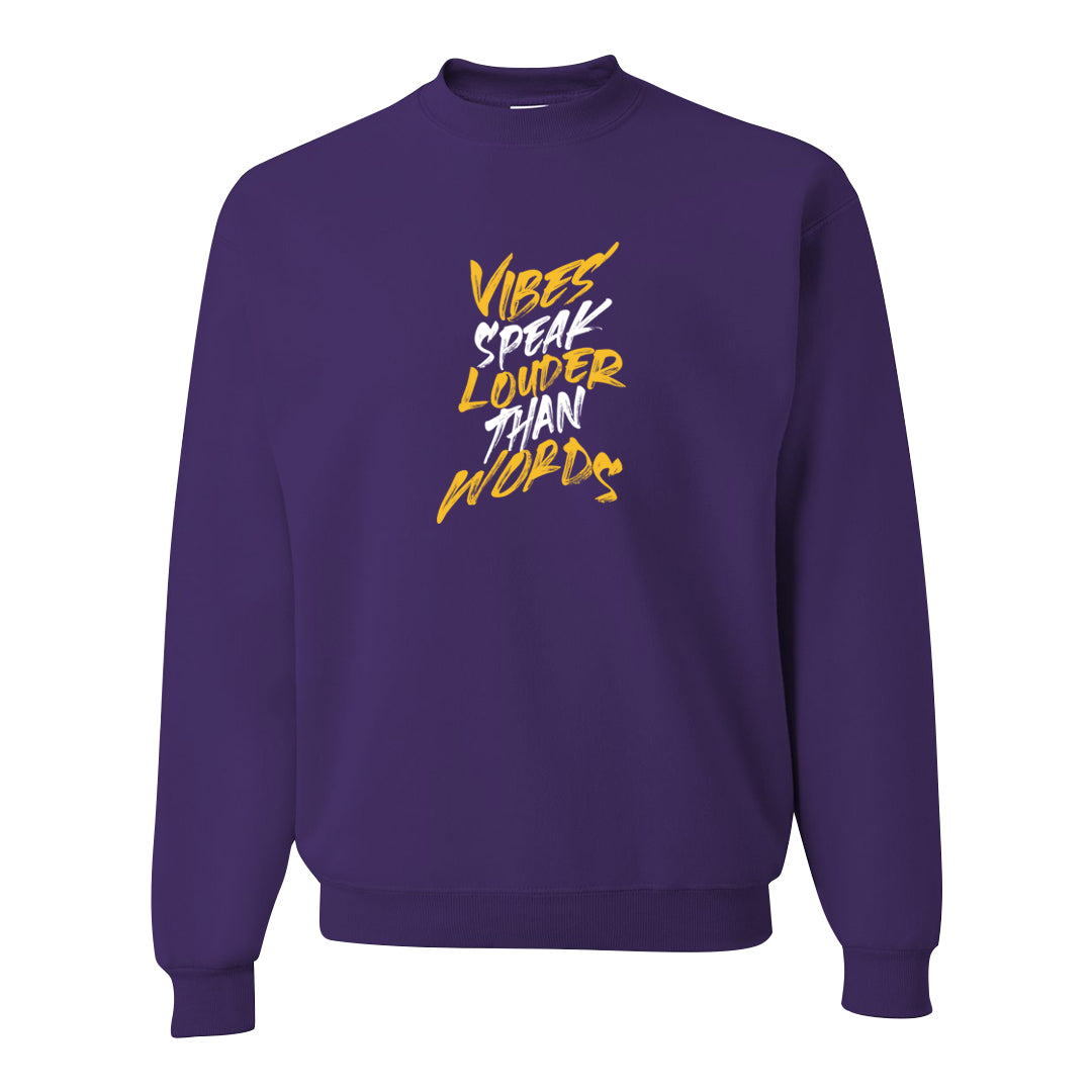 Yellow Toe Mid Questions Crewneck Sweatshirt | Vibes Speak Louder Than Words, Dark Purple