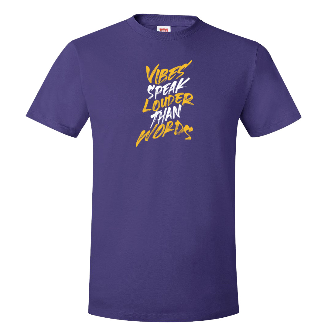 Yellow Toe Mid Questions T Shirt | Vibes Speak Louder Than Words, Purple