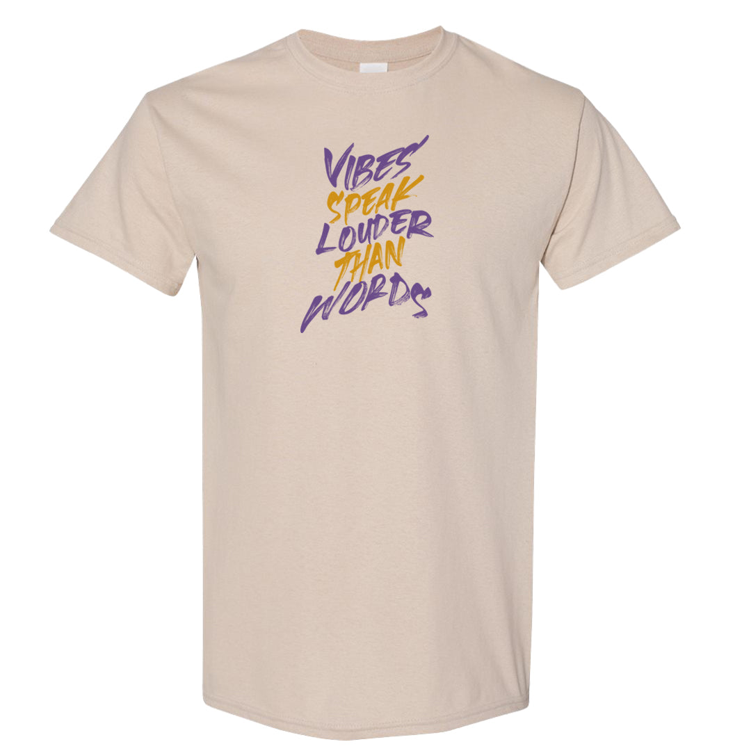 Yellow Toe Mid Questions T Shirt | Vibes Speak Louder Than Words, Sand