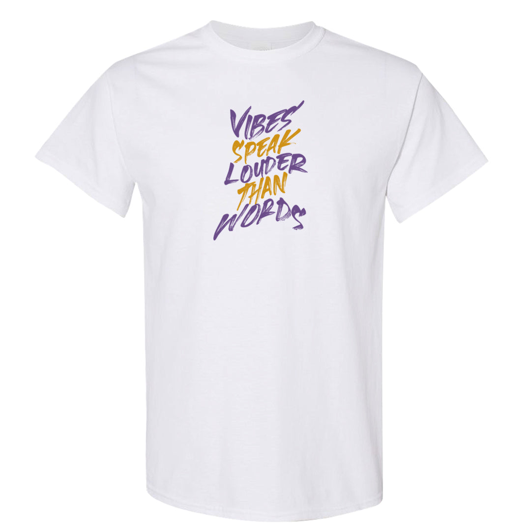 Yellow Toe Mid Questions T Shirt | Vibes Speak Louder Than Words, White