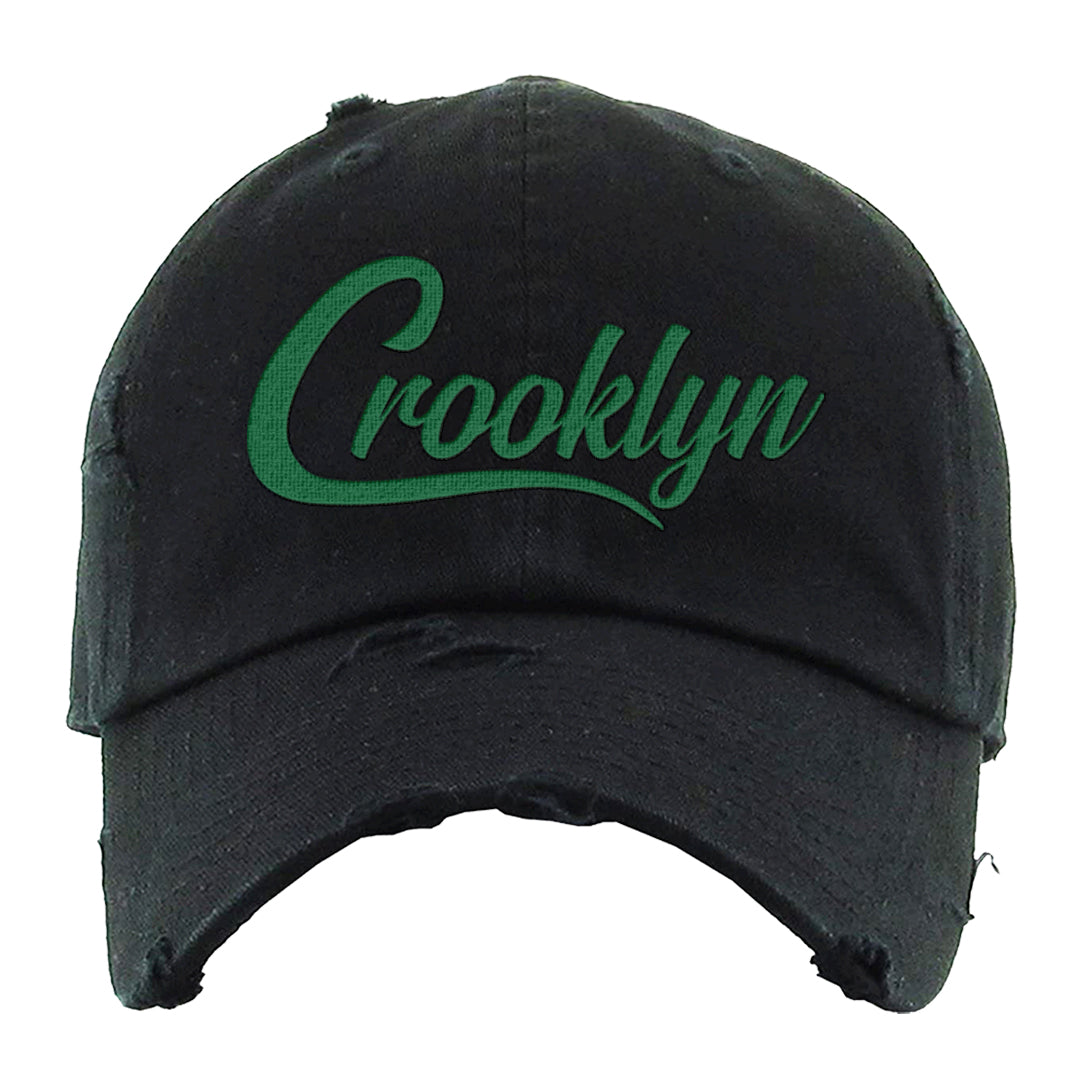 White Green High Dunks Distressed Dad Hat | Crooklyn, Black