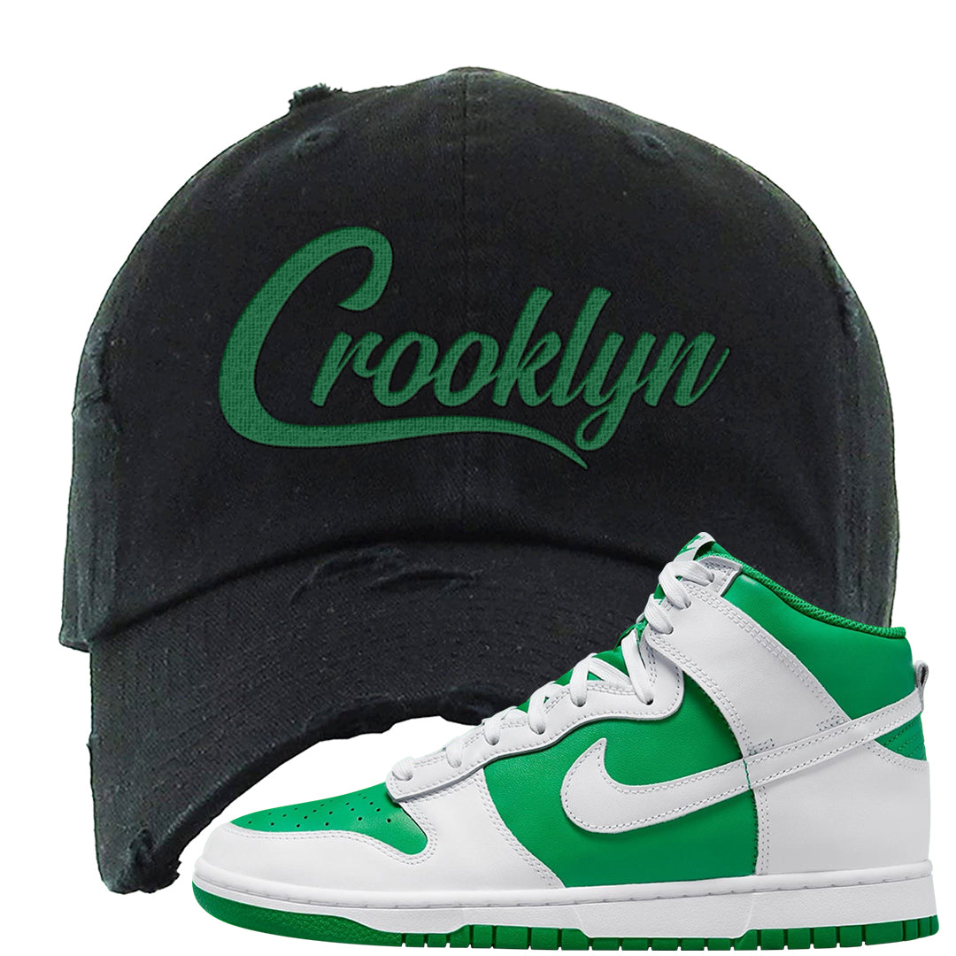 White Green High Dunks Distressed Dad Hat | Crooklyn, Black
