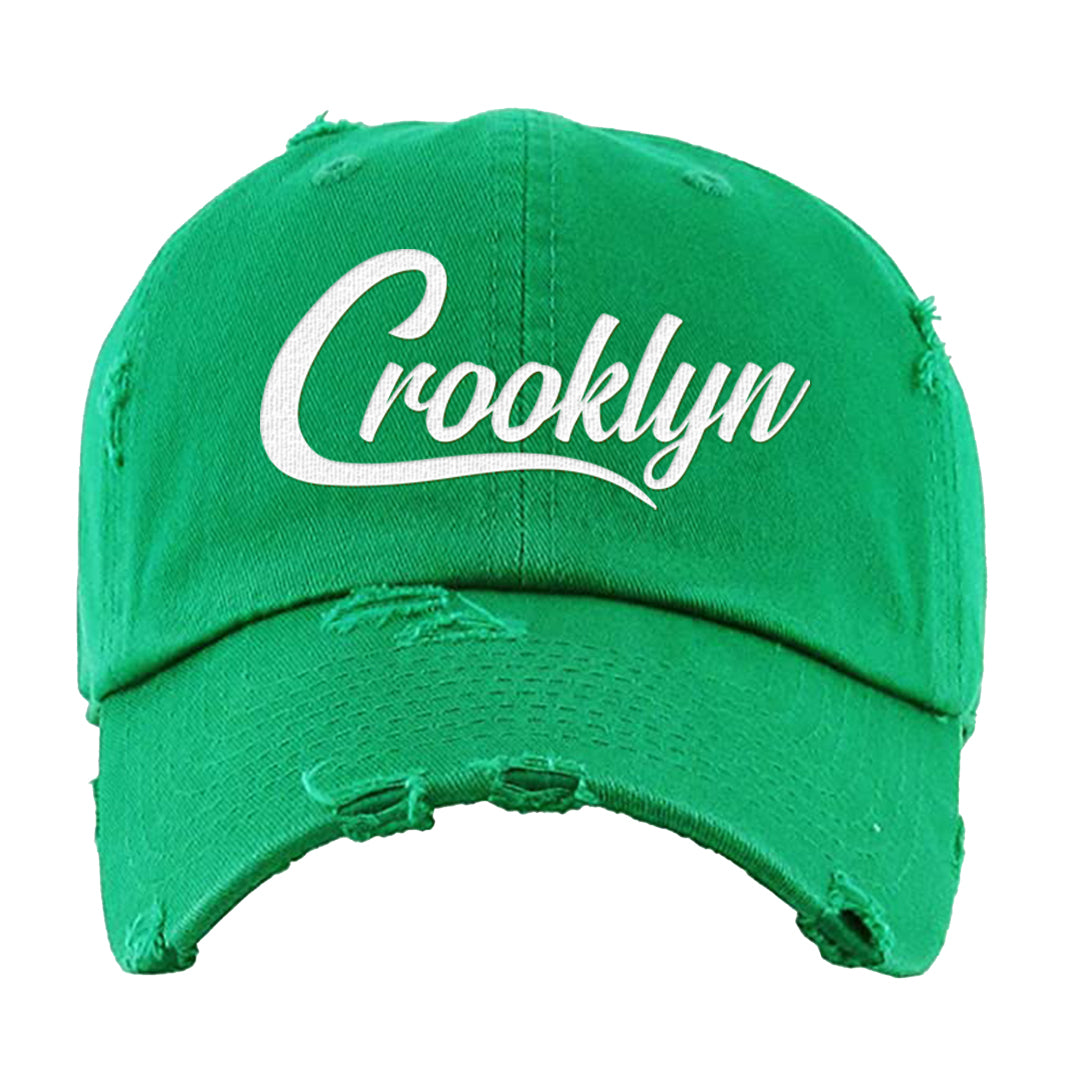 White Green High Dunks Distressed Dad Hat | Crooklyn, Kelly Green