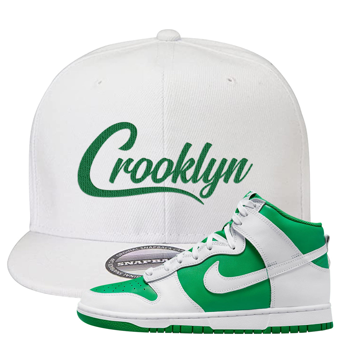 White Green High Dunks Snapback Hat | Crooklyn, White