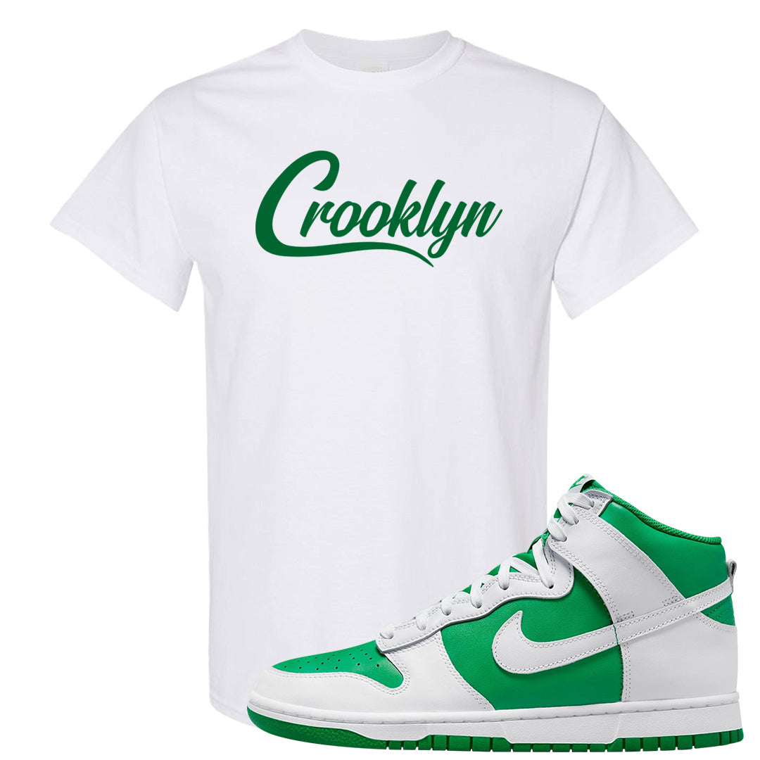 White Green High Dunks T Shirt | Crooklyn, White