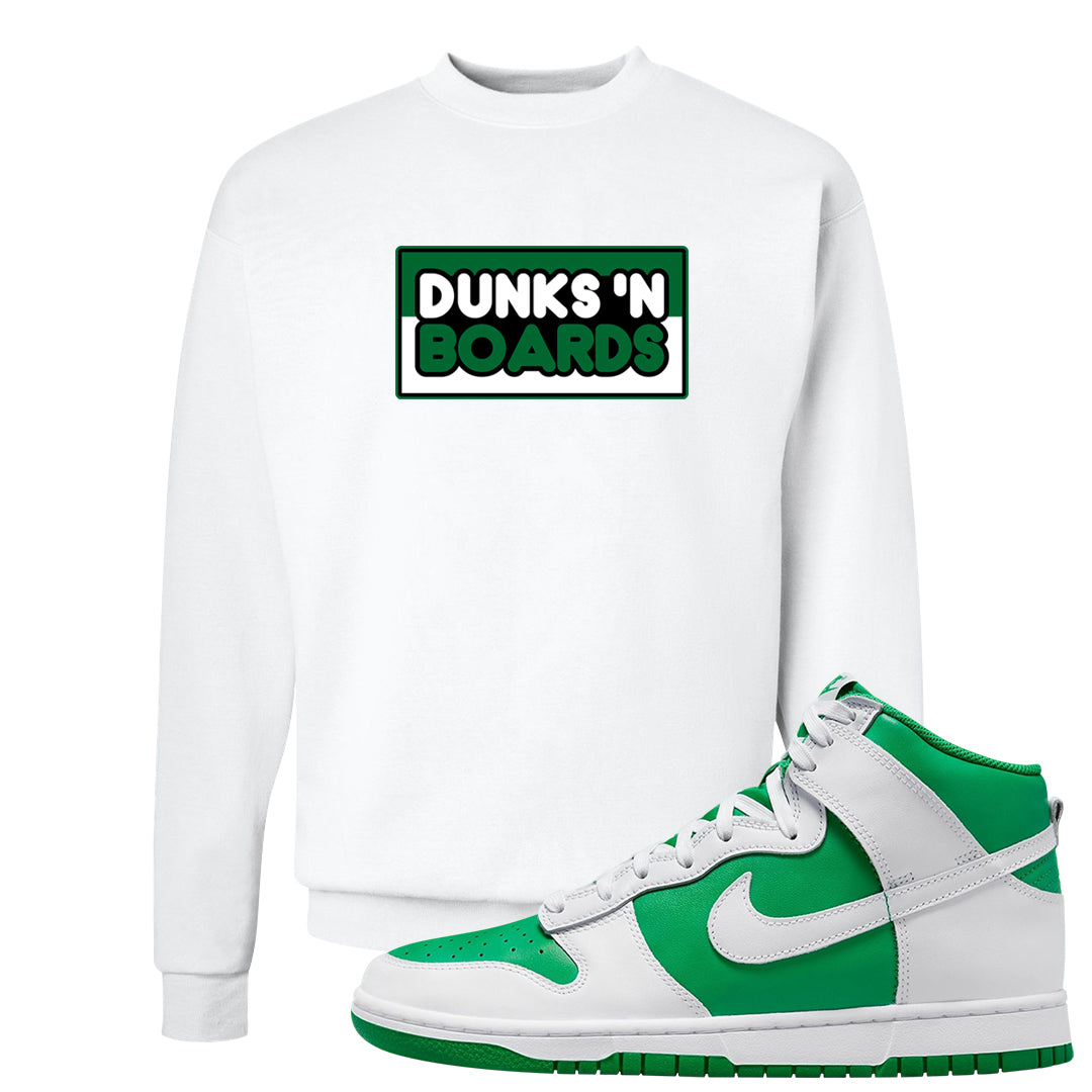 White Green High Dunks Crewneck Sweatshirt | Dunks N Boards, White