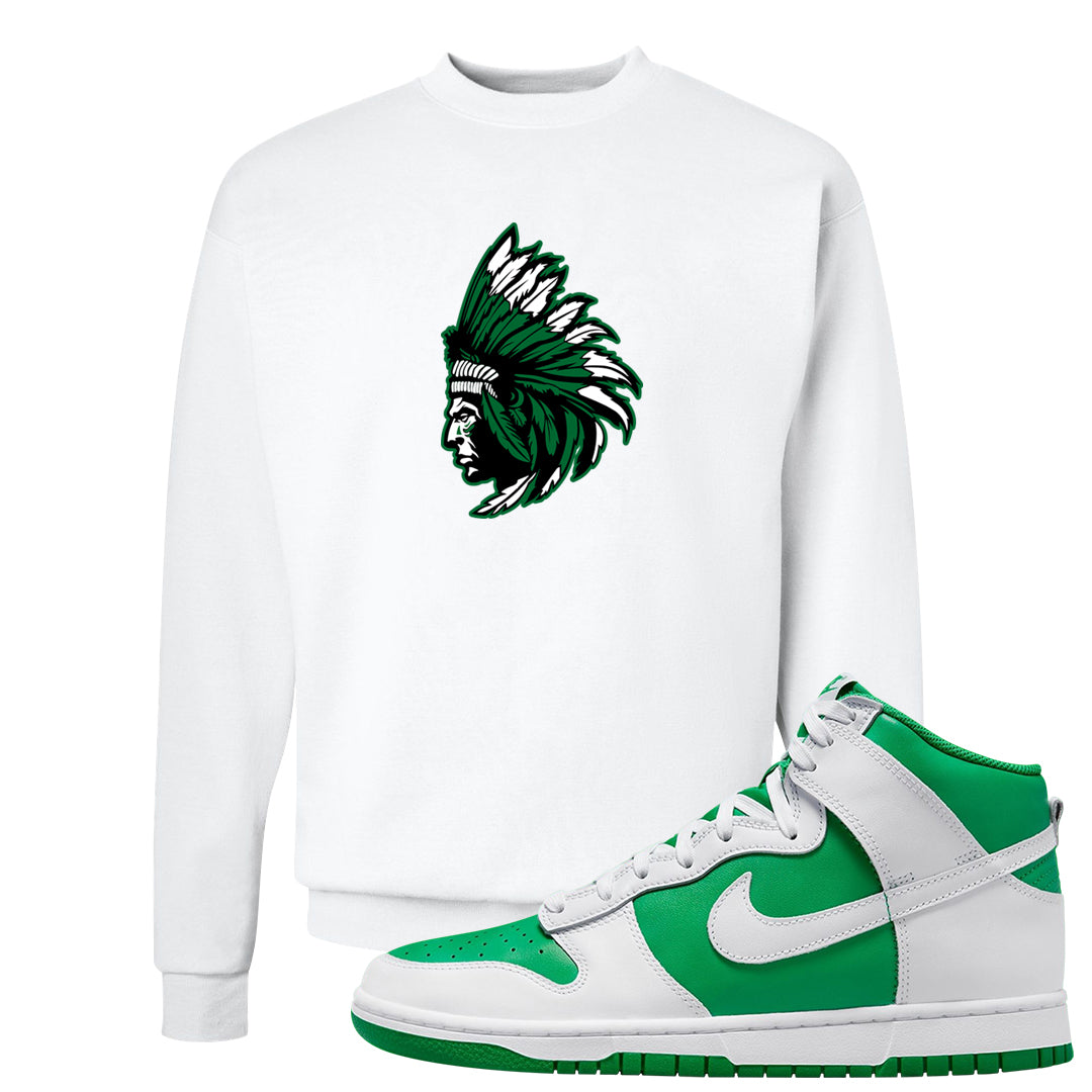 White Green High Dunks Crewneck Sweatshirt | Indian Chief, White