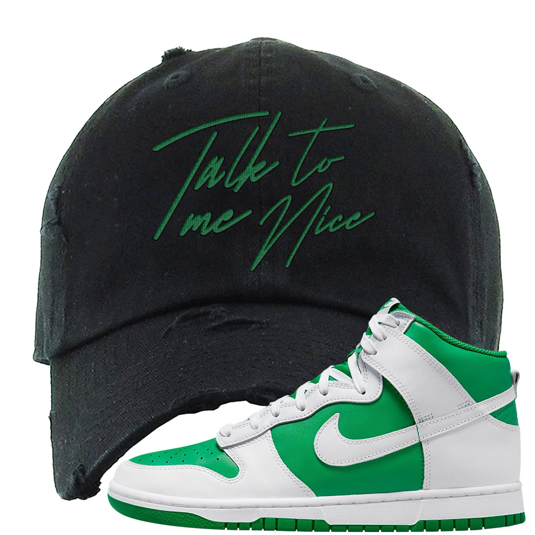 White Green High Dunks Distressed Dad Hat | Talk To Me Nice, Black