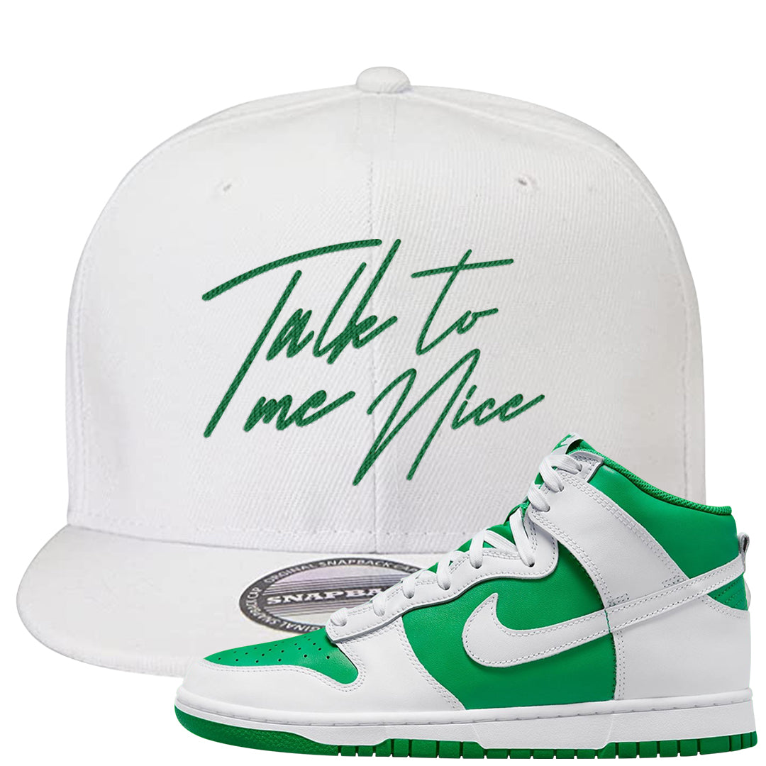 White Green High Dunks Snapback Hat | Talk To Me Nice, White