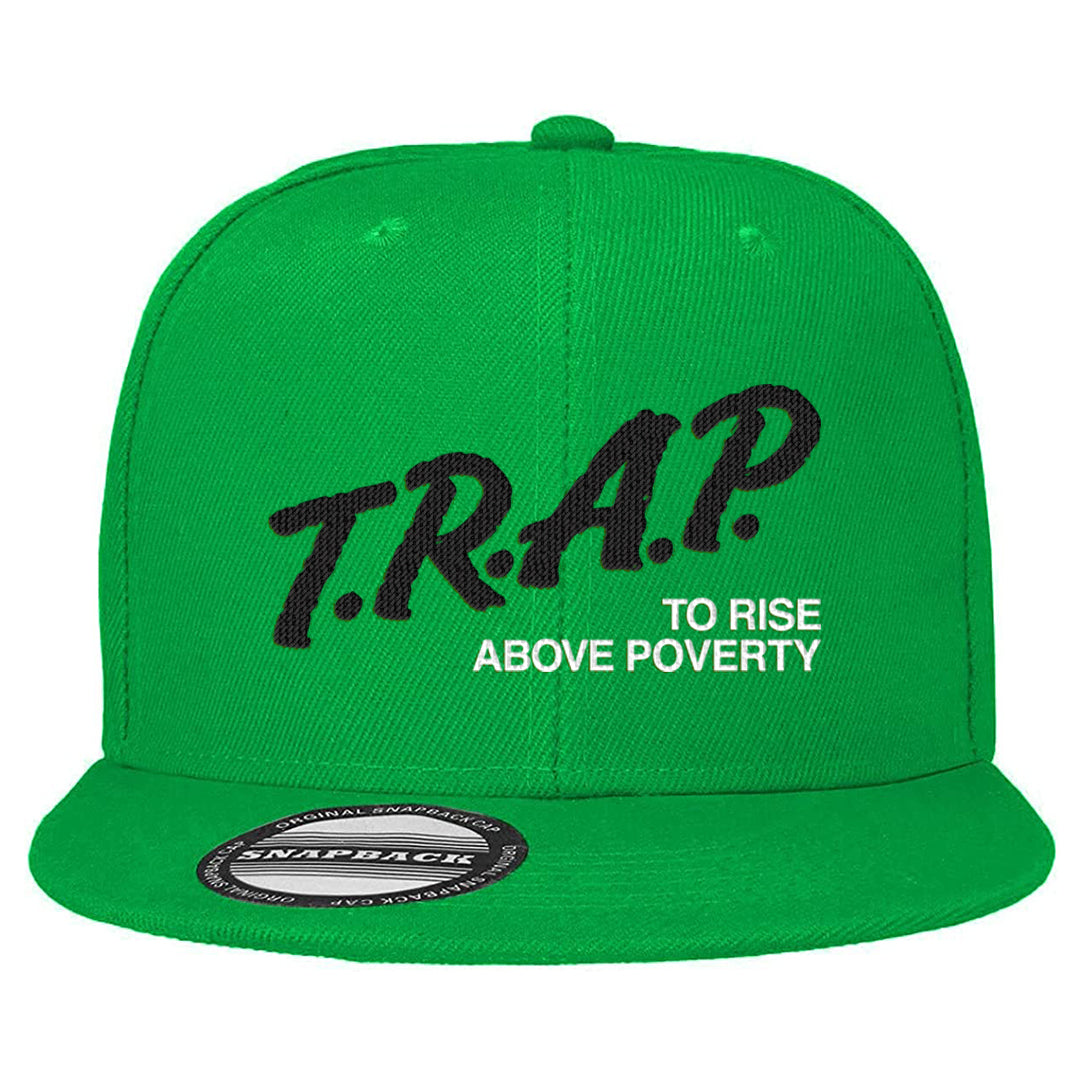 White Green High Dunks Snapback Hat | Trap To Rise Above Poverty, Kelly Green
