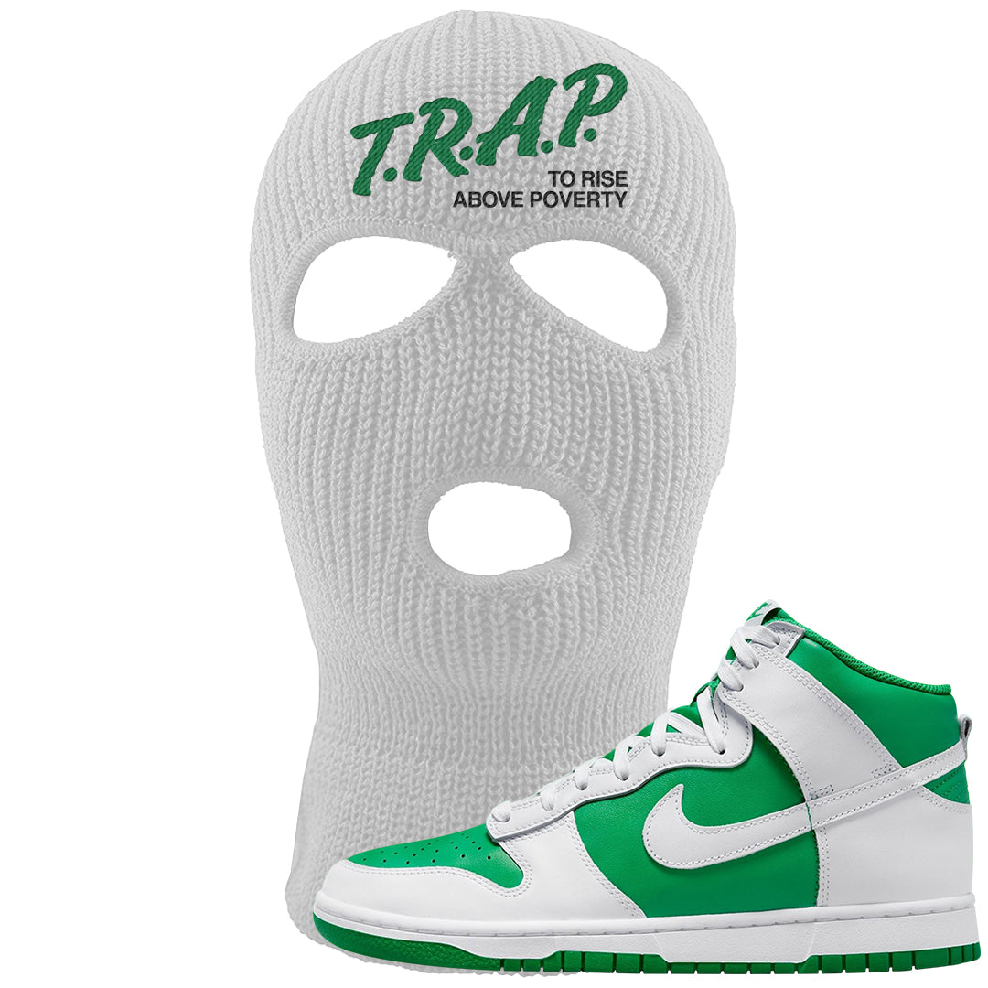 White Green High Dunks Ski Mask | Trap To Rise Above Poverty, White