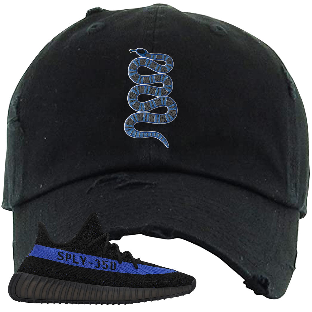 Dazzling Blue v2 350s Distressed Dad Hat | Coiled Snake, Black