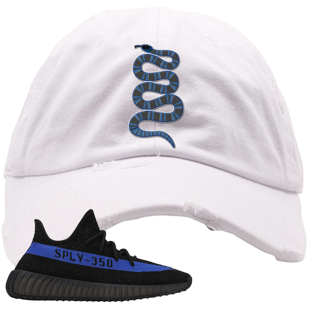 Dazzling Blue v2 350s Distressed Dad Hat | Coiled Snake, White